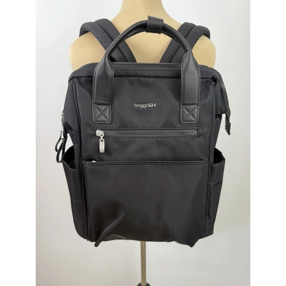 BAGGALLINI Soho Backpack Black Travel Work School Water Resistant Laptop Mint!